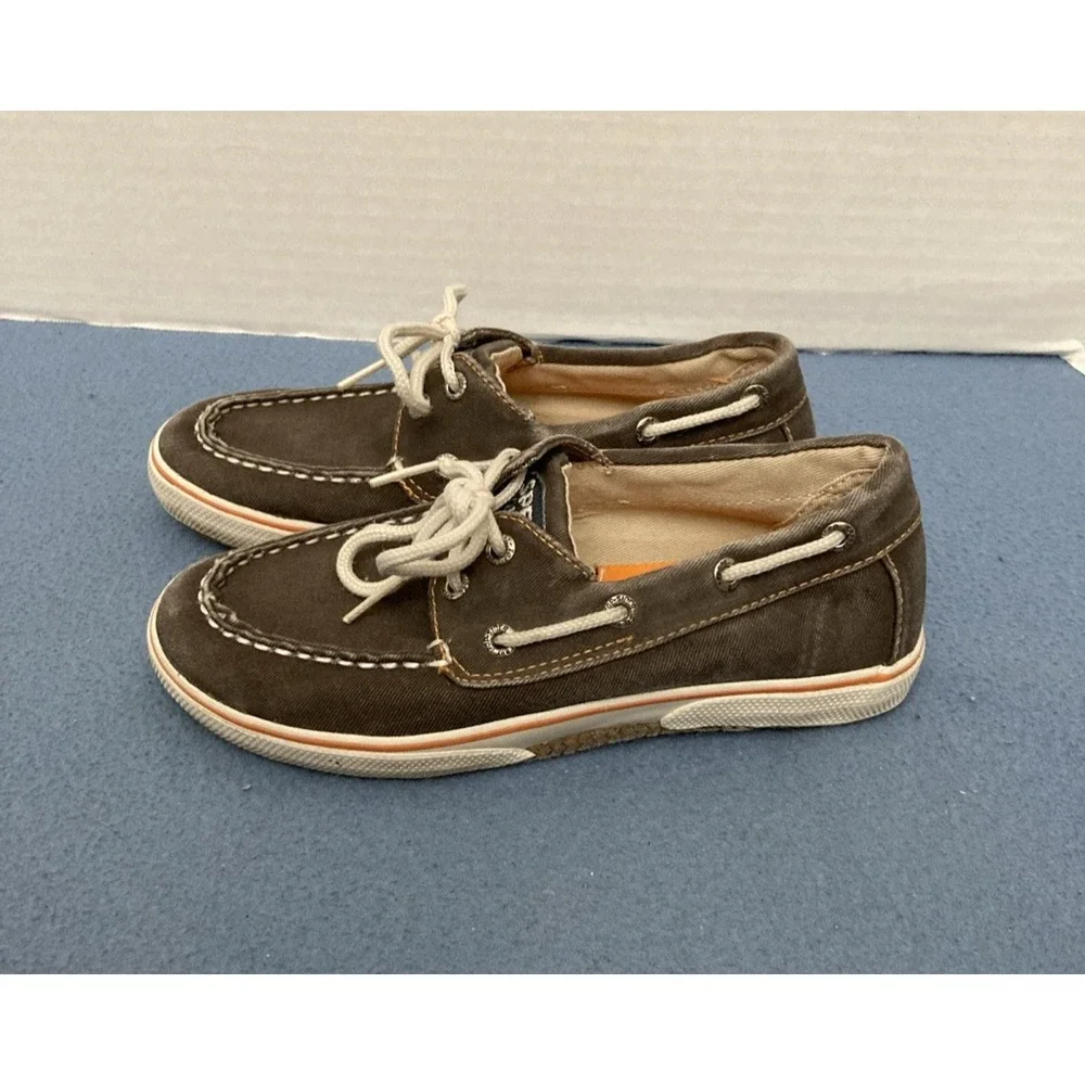 Sperry Top-Sider‎ Boys Halyard Brown Canvas 2 Eye Boat Shoes - SZ 1M